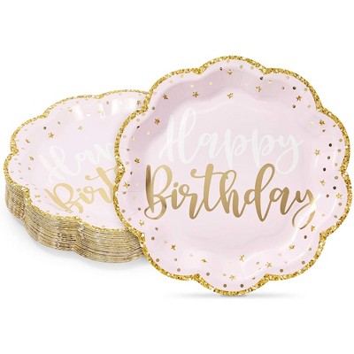 Sparkle And Bash 48 Pack Pink Happy Birthday Party Paper Plates With Gold Glitter Edges, 9 In : Target